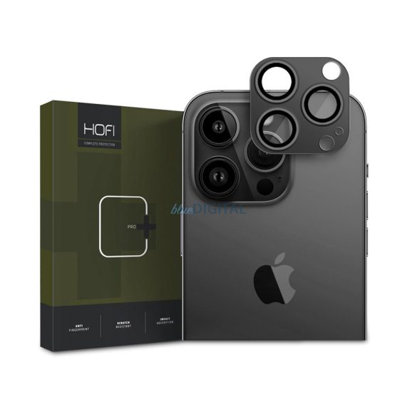 HOFI FullCam Pro+ hátsó kameralencse védő edzett üveg + alu kameravédő borító - Apple iPhone 15 Pro/15 Pro Max - fekete