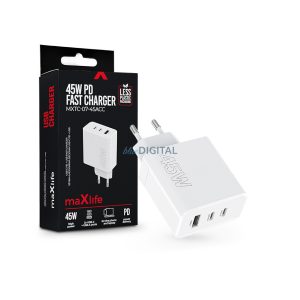 Maxlife MXTC-07-45ACC PD+QC 45W gyorstöltő adapter 2xType-C + USB - fehér