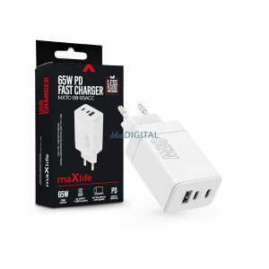 Maxlife MXTC-08-65ACC PD+QC 65W gyorstöltő adapter 2xType-C + USB - fehér