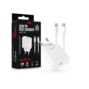 Maxlife MXTC-06 PD+QC 20W gyorstöltő adapter Type-C + Type-C/Lightning kábel -  fehér