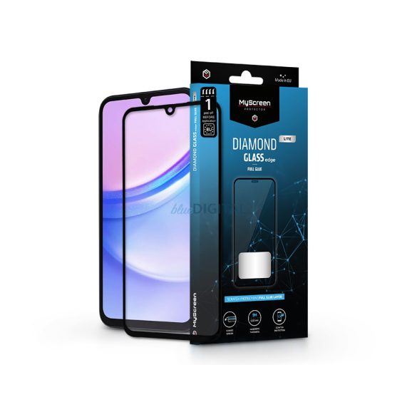 Samsung A155 Galaxy A15 4G edzett üveg képernyővédő fólia - MyScreen Protector  Diamond Glass Lite Edge2.5D Full Glue - fekete