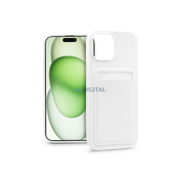 Apple iPhone 15 Plus szilikon hátlap kártyatartóval - Card Case - fehér