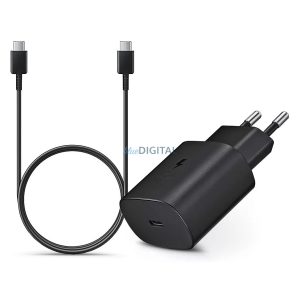 Samsung gyári hálózati töltő adapter Type-C bemenettel + 1 m-es Type-C - Type-C kábel - 25W - EP-TA800EBE + EP-DA705BBE - fekete (ECO csomagolás)