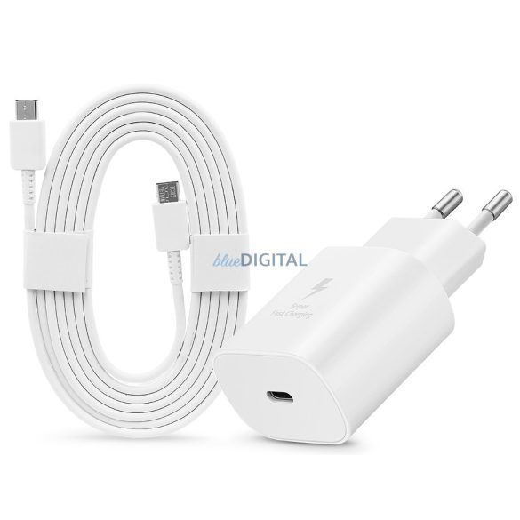 Samsung gyári hálózati töltő adapter Type-C bemenettel + 1,8 m-es Type-C -      Type-C kábel - 25W - EP-TA800EWE + EP-DW767JWE - fehér (ECO csomagolás)