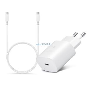 Samsung gyári hálózati töltő adapter Type-C bemenettel + 1 m-es Type-C - Type-C kábel - 25W - EP-TA800EWE + EP-DA705BWE - fehér (ECO csomagolás)