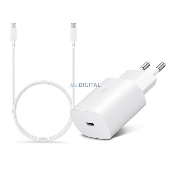 Samsung gyári hálózati töltő adapter Type-C bemenettel + 1 m-es Type-C - Type-C kábel - 25W - EP-TA800EWE + EP-DA705BWE - fehér (ECO csomagolás)