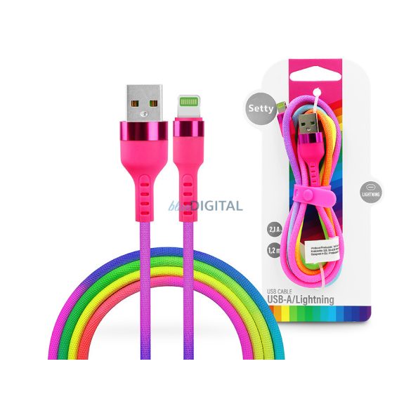 Setty USB - Lightning adat- és töltőkábel 1,2 m-es vezetékkel - Setty Rainbow - 5V/2,1A