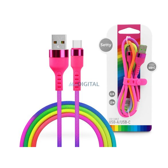 Setty USB - USB Type-C adat- és töltőkábel 1,2 m-es vezetékkel - Setty Rainbow -5V/2,1A