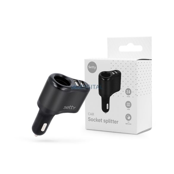Setty RGS-01 autós töltő adapter 10W 2xUSB + szivargyújtó aljzattal - fekete