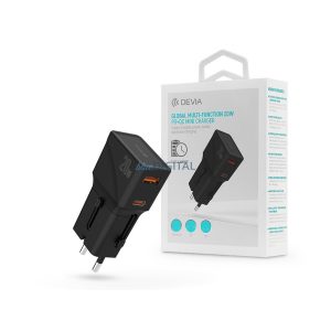 Devia többfunkciós globális hálózati töltő utazó adapter (CN/JP/US/EU/UK/AU) -  Devia Global Multi-Function 20W PD + QC Mini Charger - fekete