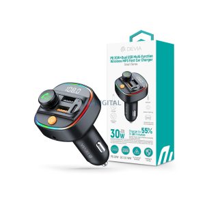 Devia Smart Series Bluetooth FM-transmitter/autós gyorstöltő 30W PD+QC          2xUSB/AUX/MP3 - fekete