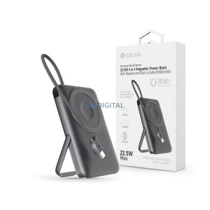 Devia Extreme Speed Series Magnetic 4in1 22.5W powerbank/állvány - Type-C - 10.000 mAh - szürke