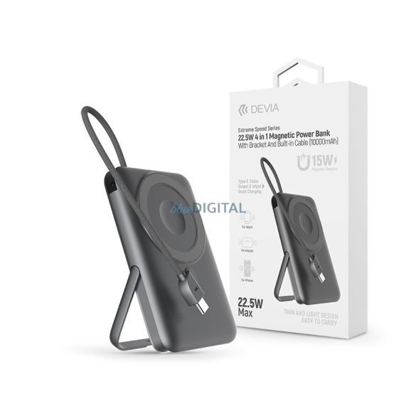 Devia Extreme Speed Series Magnetic 4in1 22.5W powerbank/állvány - Type-C - 10.000 mAh - szürke