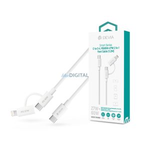 Devia Smart Series 60W+27W PD Type-C/Type-C + Lightning adat- és töltőkábel 1.2m - fehér
