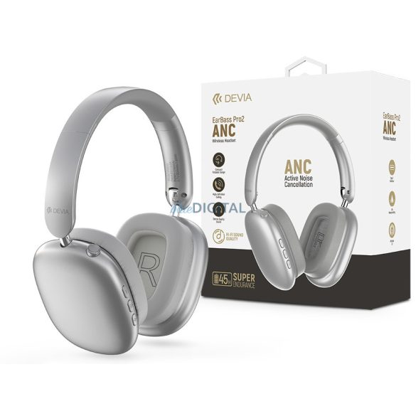 Devia EarBass Pro2 ANC Bluetooth sztereó fejhallgató beépített mikrofonnal - ezüst