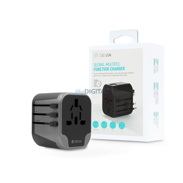 Devia többfunkciós globális hálózati töltő utazó adapter (UK/EU/USA/USA/Japán/AU) - Devia Global Multiple Function Charger - fekete