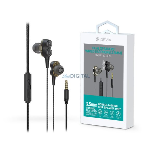 Devia sztereó felvevős fülhallgató - 3,5 mm jack - Devia Smart Series Dual      Speakers Wired Earphone - fekete