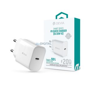 Devia hálózati töltő adapter Type-C bemenettel - 20W - Devia Smart Series PD    Quick Charger V2 - fehér