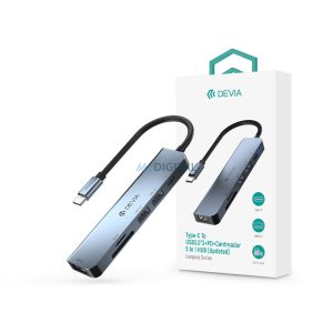 Devia USB Type-C - 3xUSB 3.0 + PD + Kártyaolvasó elosztó/adapter - Devia Leopard5in1 Hub (Updated) -  szürke