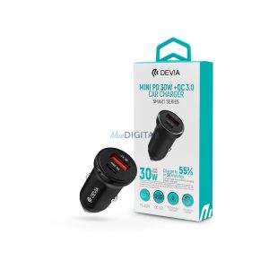 Devia szivargyújtó töltő adapter USB + Type-C bemenettel - 30W - Devia Smart    Series Mini PD 30W + QC 3.0 Car Charge - fekete