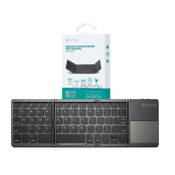 Devia összecsukható vezeték nélküli angol kiosztású Bluetooth billentyűzet      érintőpaddal - Devia Lingo Series Foldable Wireless Keyboard with Touchpad -    fekete