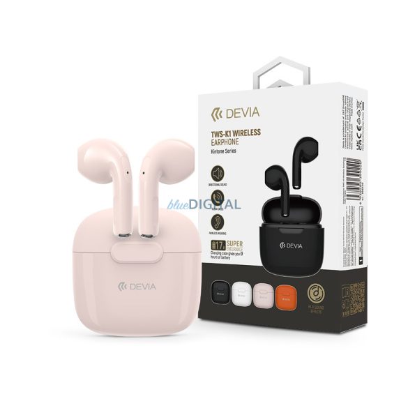 Devia TWS Bluetooth sztereó headset v5.3 + töltőtok - Devia TWS-K1 Wireless     Earphone with Charging Case - rózsaszín