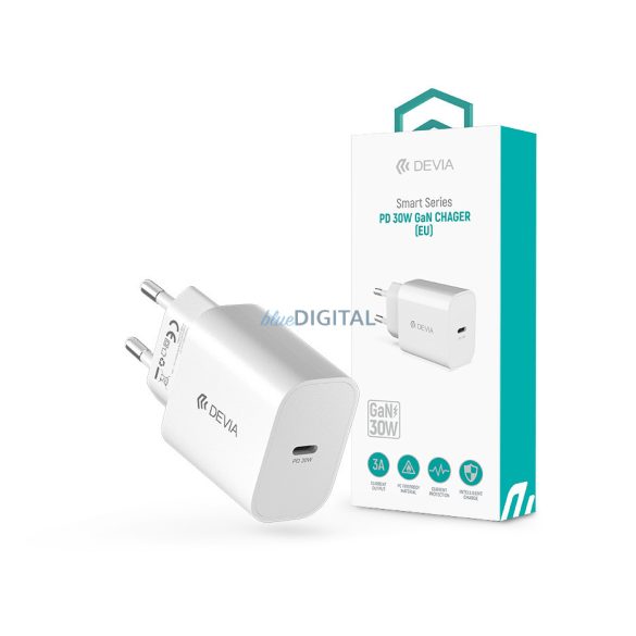 Devia GaN hálózati töltő adapterType-C bemenettel - 30W - Devia Smart Series PD 30W GaN Charger - fehér