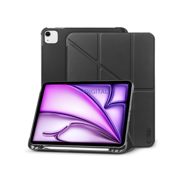 Apple iPad Air 13 (2024) tablet tok (SmartCase) on/off funkcióval, Apple Pencil tartóval - Tech-Protect Origami - fekete (ECO csomagolás)