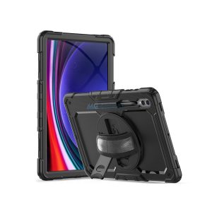 Samsung X900/X906 Galaxy Tab S8 Ultra 14.6 / X910/X916B Galaxy Tab S9 Ultra 14.6ütésálló tablet tok 360 fokos védelemmel, 4H kijelzővédő üveggel - Tech-Protect Solid - fekete  (ECO csomagolás)