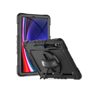 Samsung X610/X616B Galaxy Tab S9 FE+ 12.4 / X810/X816B Galaxy Tab S9+ 12.4      ütésálló tablet tok 360 fokos védelemmel, 4H kijelzővédő üveggel - Tech-Protect Solid - fekete  (ECO csomagolás)