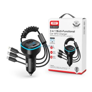 XO Bluetooth FM-transmitter / szivargyújtó töltő - USB + Type-C + MP3/FLAC/APE +Pendrive/TF-kártyaolvasó - XO BCC07 3in1 Car Charger - fekete