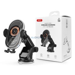   XO WX038 15W Qi MagSafe vezeték nélküli autós tartó/gyorstöltő szélvédőre/műszerfalra - fekete