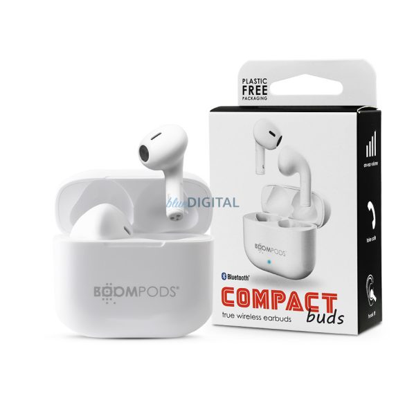 Boompods TWS Bluetooth sztereó headset v5.0 + töltőtok - Boompods Compact Buds TWS with Charging Case - fehér