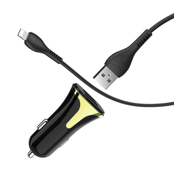 Apple iPhone Lightning szivargyújtós töltő adapter + lightning adatkábel - 5V/3,4A - HOCO Z31 QC3.0 - fekete