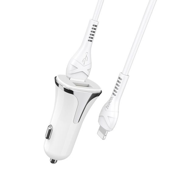 Apple iPhone Lightning szivargyújtós töltő adapter + lightning adatkábel - 5V/3,4A - HOCO Z31 QC3.0 - fehér