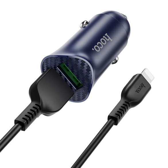 HOCO 2xUSB szivargyújtós töltő adapter + lightning adatkábel - 5V/3.0A - HOCO Z39 QC3.0 - kék
