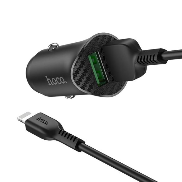 HOCO 2xUSB szivargyújtó töltő adapter + USB - Lightning kábel 1 m-es vezetékkel - HOCO Z39 Dual Port QC3.0 Quick Car Charger Set - 18W - fekete