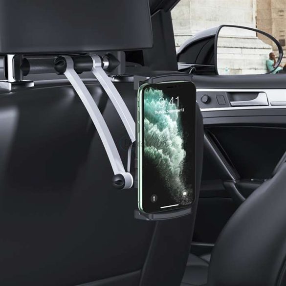 HOCO univerzális fejtámlára szerelhető telefon/tablet autós tartó 4 - 10,5" méretű készülékekhez - HOCO CA62 Backrest In-car Holder - fekete/ezüst