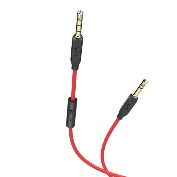 3,5 - 3,5 mm jack audio kábel 1 m-es vezetékkel, beépített mikrofonnal, vezérlővel - HOCO UPA12 Aux Audio Cable - piros/fekete