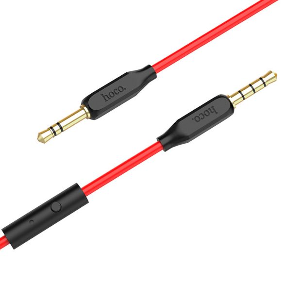 3,5 - 3,5 mm jack audio kábel 1 m-es vezetékkel, beépített mikrofonnal, vezérlővel - HOCO UPA12 Aux Audio Cable - piros/fekete