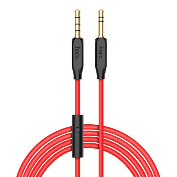 3,5 - 3,5 mm jack audio kábel 1 m-es vezetékkel, beépített mikrofonnal, vezérlővel - HOCO UPA12 Aux Audio Cable - piros/fekete