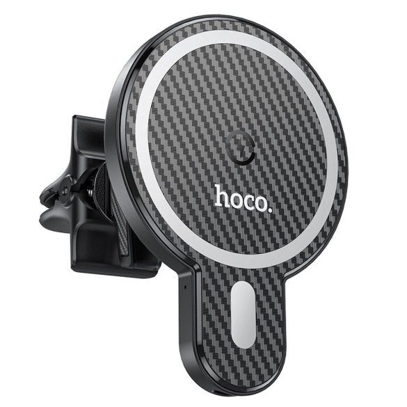 HOCO Qi vezeték nélküli, szellőzőrácsba illeszthető autós tartó/gyorstöltő      MagSafe vezeték nélküli funkcióval rendelkező Apple készülékekhez - HOCO CA85 - fekete