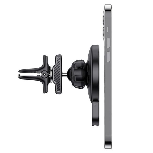 HOCO Qi vezeték nélküli, szellőzőrácsba illeszthető autós tartó/gyorstöltő      MagSafe vezeték nélküli funkcióval rendelkező Apple készülékekhez - HOCO CA85 - fekete