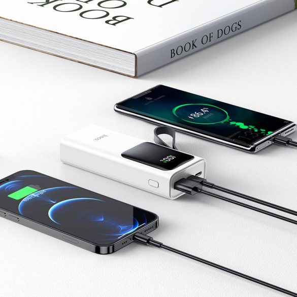 Univerzális hordozható, asztali akkumulátor töltő - HOCO J41 Pro Power Bank - USB+Type-C + Lightning + PD3.0+QC3.0 - 10.000 mAh - fehér