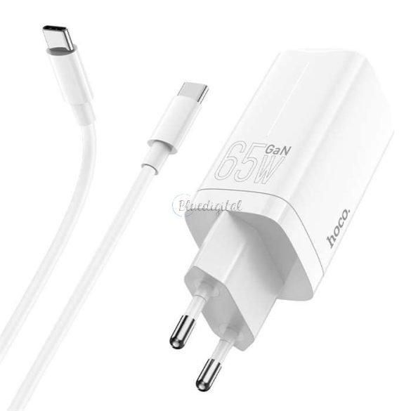 HOCO hálózati töltő adapter 2xType-C + USB bemenettel + Type-C - Type-C kábel - 65W - HOCO N16 GaN Fast Charging PD3.0 + QC3.0 - fehér