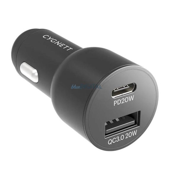 Autós töltő Cygnett USB, USB-C 20W (fekete)