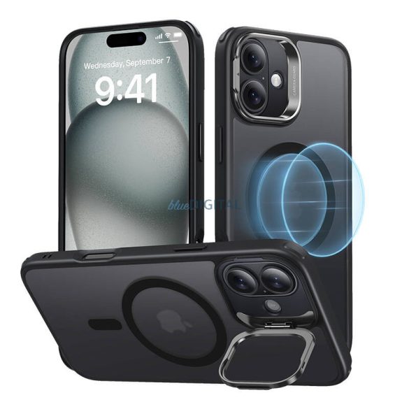 ESR Classic Hybrid (HaloLock) tok kitámasztóval iPhone 16 - fekete