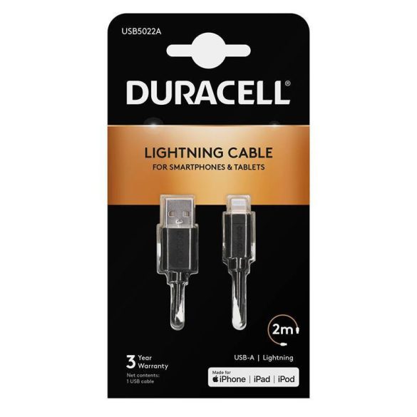 Kábel USB Lightning Duracell 2m (fekete)