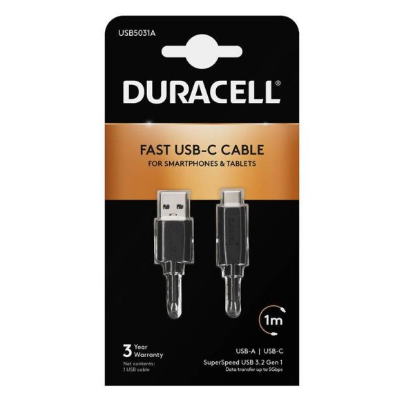 Kábel USB-USB-C 3.0 Duracell 1m (fekete)