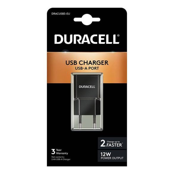 Duracell hálózati töltő 1xUSB-A csatlakozóval, 2.1A (fekete)